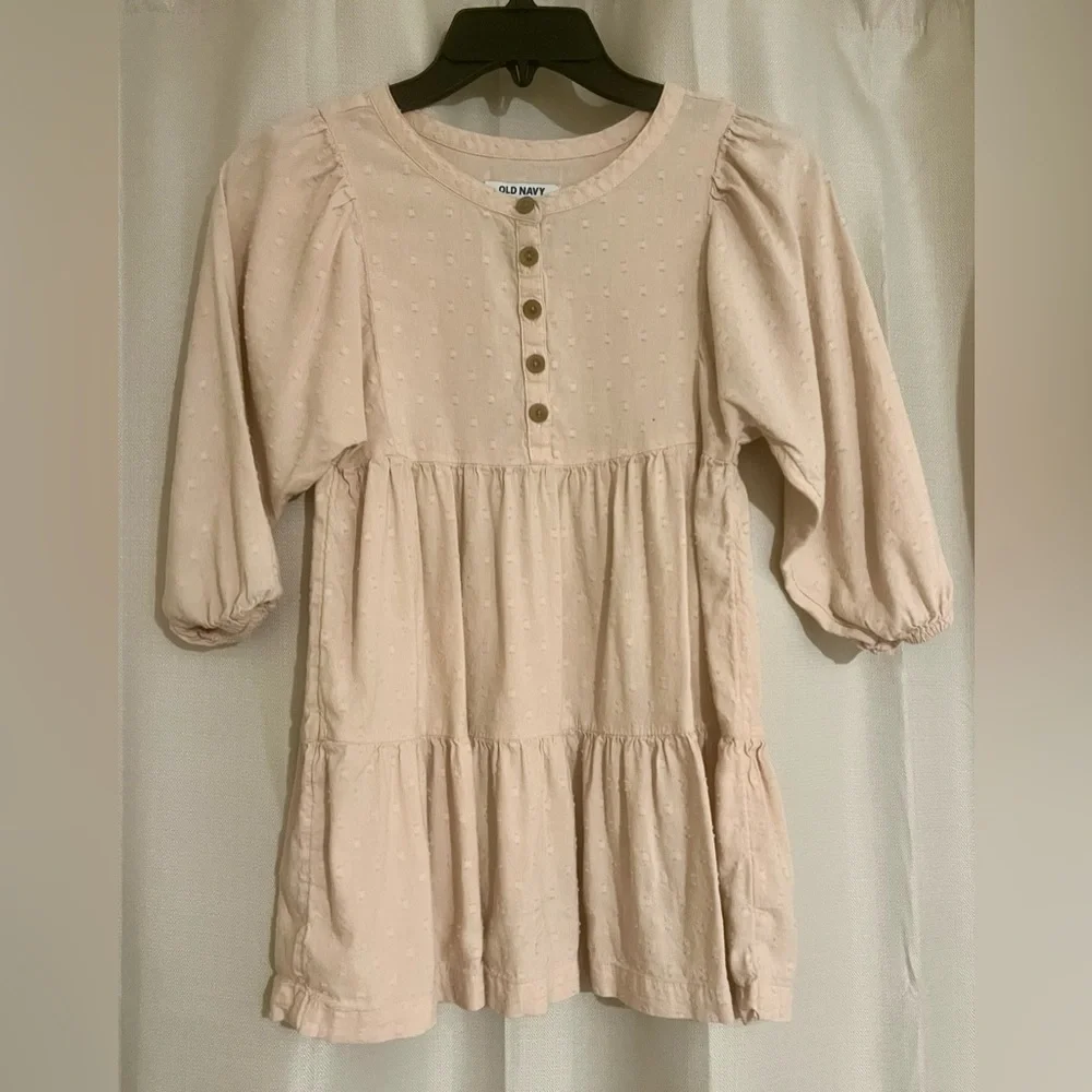 Old Navy Girls Blush Swiss Dot Tiered Dress Size S (6–7)